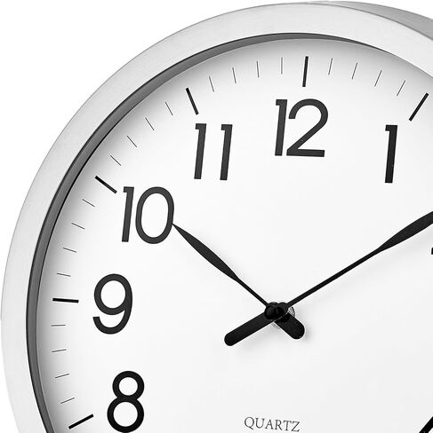 Wall Clock, Modern 12 Inch Battery Operated Wall Clocks, Silent Non-Ticking Aluminum Clock for Bedroom, Kitchen, Living Room Decor, Easy to Read, Lightweight, Silver in Saudi Arabia
