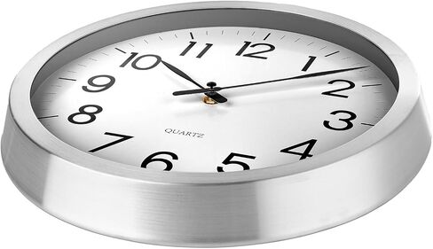 Wall Clock, Modern 12 Inch Battery Operated Wall Clocks, Silent Non-Ticking Aluminum Clock for Bedroom, Kitchen, Living Room Decor, Easy to Read, Lightweight, Silver in Saudi Arabia