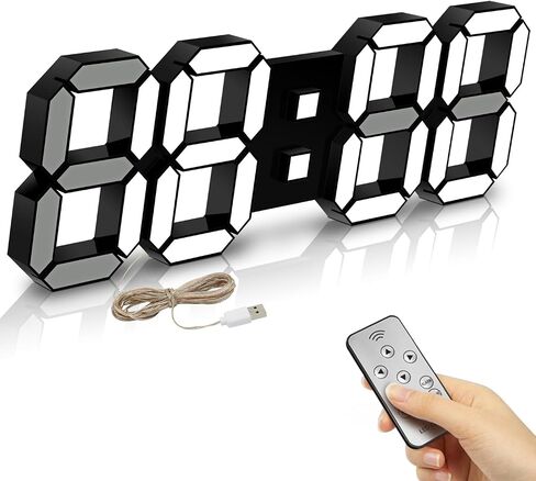 WISE TIGER Led Digital Alarm Clock 3D Small Wall Clock Snooze Dimmable Time Memory 12/24H Date Temperature Remote Control Night Light Office Kitchen Living Room Bedroom (15 Inch, Black) in Kuwait