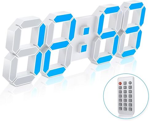 WISE TIGER Led Digital Alarm Clock 3D Small Wall Clock Snooze Dimmable Time Memory 12/24H Date Temperature Remote Control Night Light Office Kitchen Living Room Bedroom (15 Inch, Black) in Kuwait