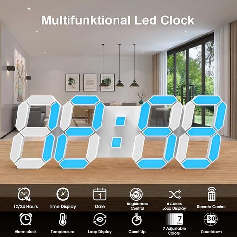 WISE TIGER Led Digital Alarm Clock 3D Small Wall Clock Snooze Dimmable Time Memory 12/24H Date Temperature Remote Control Night Light Office Kitchen Living Room Bedroom (15 Inch, Black) in Kuwait