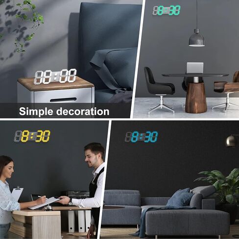 WISE TIGER Led Digital Alarm Clock 3D Small Wall Clock Snooze Dimmable Time Memory 12/24H Date Temperature Remote Control Night Light Office Kitchen Living Room Bedroom (15 Inch, Black) in Kuwait