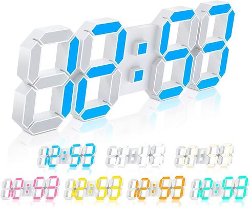 WISE TIGER Led Digital Alarm Clock 3D Small Wall Clock Snooze Dimmable Time Memory 12/24H Date Temperature Remote Control Night Light Office Kitchen Living Room Bedroom (15 Inch, Black) in Kuwait