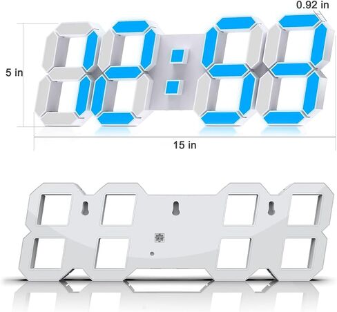 WISE TIGER Led Digital Alarm Clock 3D Small Wall Clock Snooze Dimmable Time Memory 12/24H Date Temperature Remote Control Night Light Office Kitchen Living Room Bedroom (15 Inch, Black) in Kuwait
