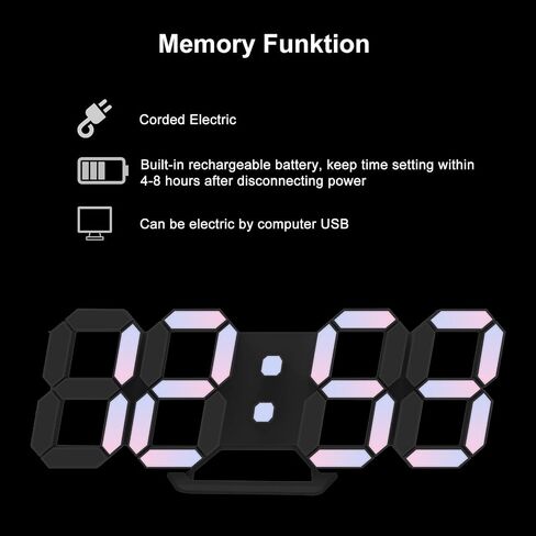 WISE TIGER Led Digital Alarm Clock 3D Small Wall Clock Snooze Dimmable Time Memory 12/24H Date Temperature Remote Control Night Light Office Kitchen Living Room Bedroom (15 Inch, Black) in Kuwait