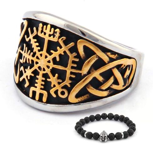 خاتم BAVIPOWER Viking Vegvisir Norse Compass Valknut رمز شجرة الحياة أودين Yggdrasil Helm of Awe Rune من الفولاذ المقاوم للصدأ للرجال in Saudi Arabia