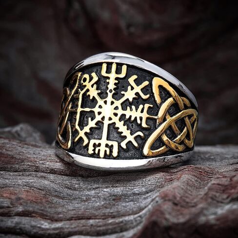 خاتم BAVIPOWER Viking Vegvisir Norse Compass Valknut رمز شجرة الحياة أودين Yggdrasil Helm of Awe Rune من الفولاذ المقاوم للصدأ للرجال in Saudi Arabia