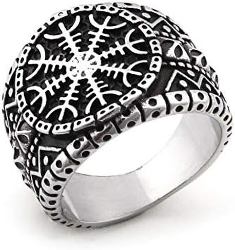 خاتم BAVIPOWER Viking Vegvisir Norse Compass Valknut رمز شجرة الحياة أودين Yggdrasil Helm of Awe Rune من الفولاذ المقاوم للصدأ للرجال in Saudi Arabia