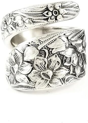 FLYYQMIAO 925 الفضة الاسترليني خمر الزهور الفريدة ملعقة خواتم للنساء واسعة السبابة بيان بوهو لف الدائري الفيكتوري زهرة الزنبق العصابات للفتيات الرجال الرجعية الراحة خواتم الهدايا (9) in Kuwait