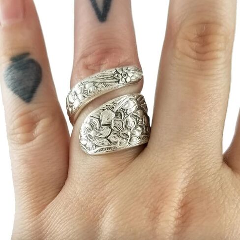 FLYYQMIAO 925 الفضة الاسترليني خمر الزهور الفريدة ملعقة خواتم للنساء واسعة السبابة بيان بوهو لف الدائري الفيكتوري زهرة الزنبق العصابات للفتيات الرجال الرجعية الراحة خواتم الهدايا (9) in Kuwait