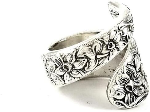 FLYYQMIAO 925 الفضة الاسترليني خمر الزهور الفريدة ملعقة خواتم للنساء واسعة السبابة بيان بوهو لف الدائري الفيكتوري زهرة الزنبق العصابات للفتيات الرجال الرجعية الراحة خواتم الهدايا (9) in Kuwait