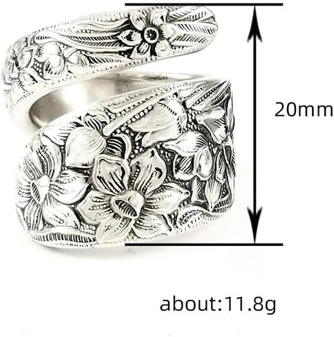 FLYYQMIAO 925 الفضة الاسترليني خمر الزهور الفريدة ملعقة خواتم للنساء واسعة السبابة بيان بوهو لف الدائري الفيكتوري زهرة الزنبق العصابات للفتيات الرجال الرجعية الراحة خواتم الهدايا (9) in Kuwait