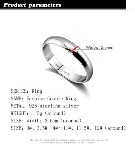 H&Beautimer Minimalist 925 Sterling Silver Ring High polishing Dome 3.5MM Ring For Women & Men -Fit Wedding Jewelry Gift Size 3-13 Suitable for all ages in Saudi Arabia