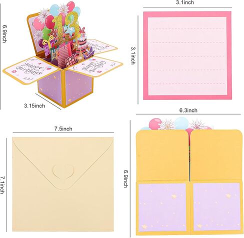 CIEHER 11th Birthday Card Pop Up Card for Girls, Happy 11th Birthday 3D Greeting Card, Unique 11th Birthday Gifts for Girls, Greet 11th Birthday Decorations for Girls in Saudi Arabia