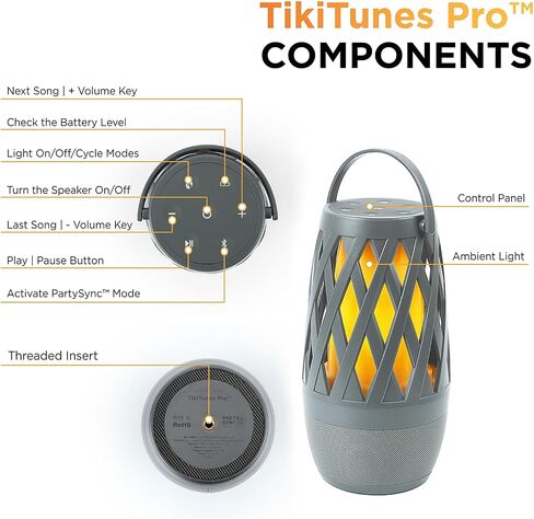 Limitless TikiTunes Pro Portable Bluetooth 10-Watt Speaker with 3-Mode LED Flame Light, Pair up to 100 Speakers, 4000 mAh Battery for iPhone/iPad/Android (Graphite) in Kuwait
