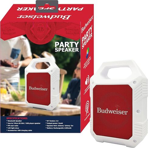 سماعات بلوتوث لاسلكية محمولة من Bud Light مع إضاءة LED وبطارية قابلة لإعادة الشحن بقدرة 1200 مللي أمبير في الساعة وصوت جهير ممتاز وموسيقى واضحة خالية من التشويه مع بطاقة USB TF in Kuwait