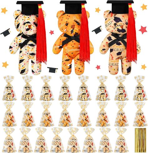 24 Set Mini Graduation Plush Bear with Gift Bag Grad Stuffed Animal Bear with Graduation Hat Class of 2024 Mini Bear Gifts for Grad Party Prom Supplies Favor, 4 Inch, Brown, Light Brown, White in Saudi Arabia
