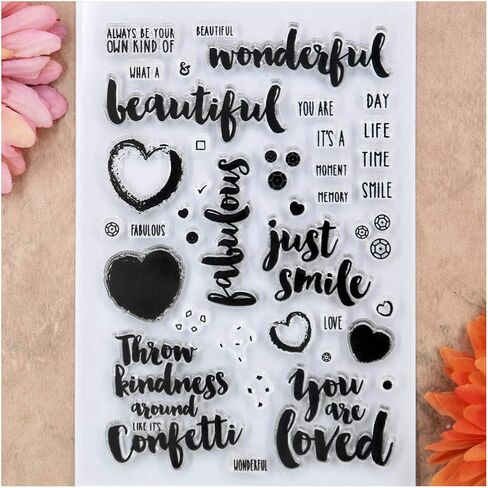 Kwan Crafts Word Wonderful Beautiful just smile Heart Love Clear Stamps for Card Making Decoration and DIY Scrapbooking in Saudi Arabia