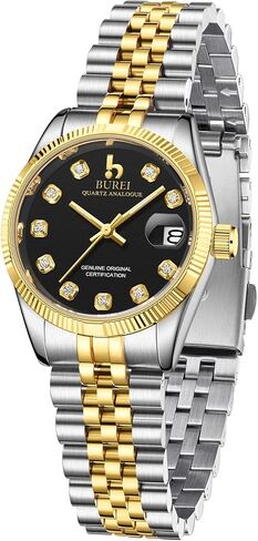 BUREI Women Watch Business Women Watches with Day DateAnalog Quartz Watch for Ladies Silver Gold Stainless Steel Bracelet Watch Fashion Ladies Watches Small Face Diamond Watch Waterproof in Saudi Arabia