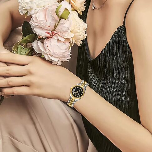 BUREI Women Watch Business Women Watches with Day DateAnalog Quartz Watch for Ladies Silver Gold Stainless Steel Bracelet Watch Fashion Ladies Watches Small Face Diamond Watch Waterproof in Saudi Arabia