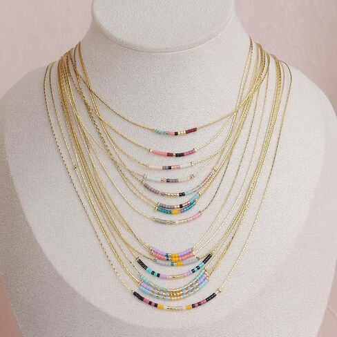 Gold Dainty Beaded Choker Necklaces for Women Teen Girls, Simple Handmade Layered Seed Beads Chain Necklace Summer Beach Bohemian Jewelry Gift in Saudi Arabia