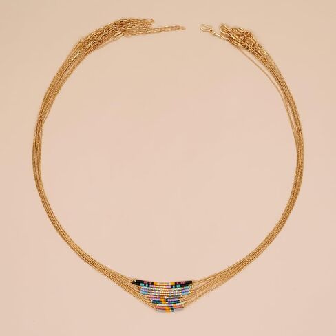 Gold Dainty Beaded Choker Necklaces for Women Teen Girls, Simple Handmade Layered Seed Beads Chain Necklace Summer Beach Bohemian Jewelry Gift in Saudi Arabia