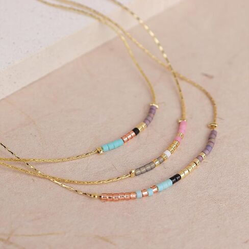 Gold Dainty Beaded Choker Necklaces for Women Teen Girls, Simple Handmade Layered Seed Beads Chain Necklace Summer Beach Bohemian Jewelry Gift in Saudi Arabia