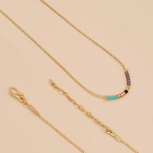 Gold Dainty Beaded Choker Necklaces for Women Teen Girls, Simple Handmade Layered Seed Beads Chain Necklace Summer Beach Bohemian Jewelry Gift in Saudi Arabia