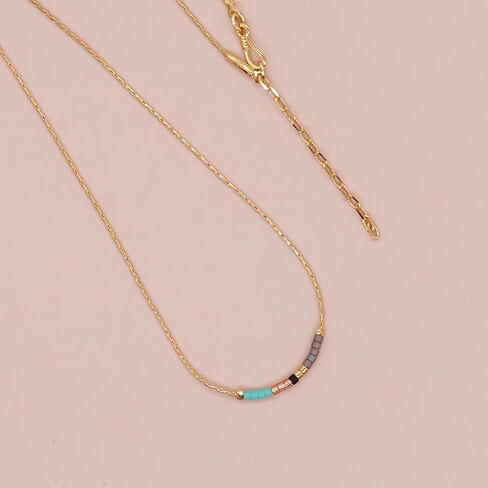 Gold Dainty Beaded Choker Necklaces for Women Teen Girls, Simple Handmade Layered Seed Beads Chain Necklace Summer Beach Bohemian Jewelry Gift in Saudi Arabia