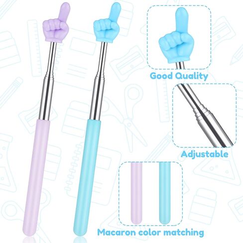 2Pcs Telescopic Finger Teachers Pointer, Pointer Stick for Classroom, Mini Extendable Hand Pointer Finger Pointer Stick, Classroom Supplies,Finger Pointers for Kids Reading, Teacher(Blue, Purple) in Saudi Arabia
