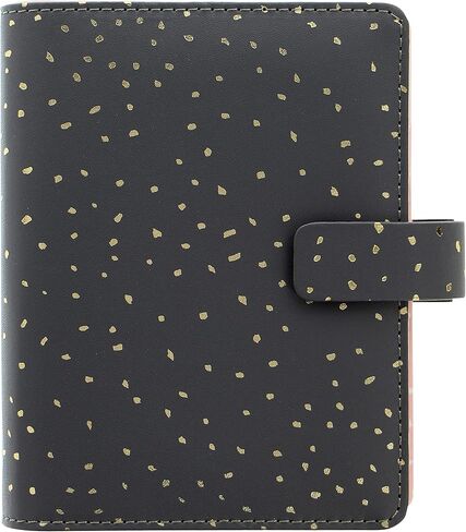 Filofax Confetti Organizer, Pocket Size, Charcoal - Leather-Look Cover with Gold Foil Accents, Six Rings, Week-to-View Calendar Diary, Multilingual, 2024 (C028724-24) in Saudi Arabia