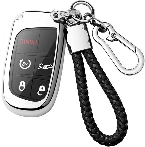 Autophone متوافق مع غطاء Jeep Dodge Key Fob مع سلسلة مفاتيح جلدية حافظة مفاتيح حماية ناعمة من مادة TPU لشاحن Challenger Dart Journey Durango Grand Caravan RAM Fiat Smart Key، وردي in Kuwait