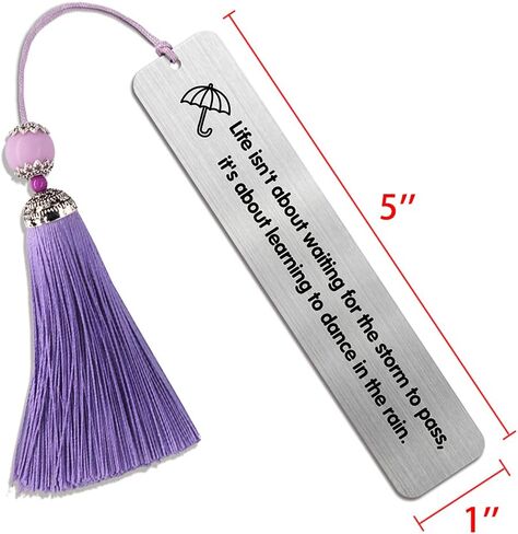 Life Isnt About Waiting for The Storm to Pass Its Learning to Dance in The Rain, Metal Engraved Bookmark, Teacher Gift, Book Club Gift for Women Men Friends in Saudi Arabia