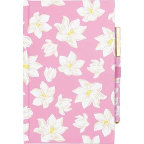 Draper James Journal Notebook with Black Ink Pen, Writing Set Includes Cute Journal with 160 Lined Pages and Capped Pen, Pink Magnolia
