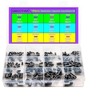 12Value 185pcs(0.1uF－2200uF) Aluminum Electrolytic Capacitors Assortment Kit, for Computer Motherboard, TV, Speaker, (Black) (185)