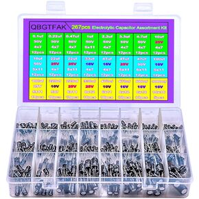 12Value 185pcs(0.1uF－2200uF) Aluminum Electrolytic Capacitors Assortment Kit, for Computer Motherboard, TV, Speaker, (Black) (185)
