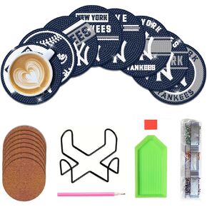 8 Pcs Baseball Diamond Art Coasters Kits with Holder, Diamond Painting Coaster Kits DIY Crafts for Adults Diamond Art Painting Kits Supplies for New York Gift