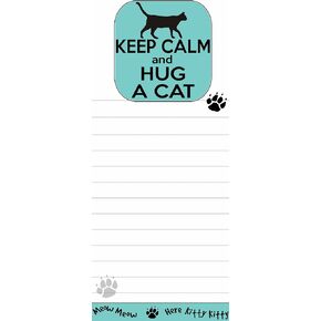 "Keep Calm and Hug A Cat" Magnetic List Pads Uniquely Shaped Sticky Notepad Measures 8.5 by 3.5 Inches