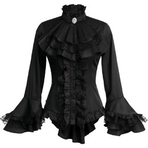 Gothic Victorian Blouse for Women Sweet Lolita Shirt High Low Irregular Ruffles Lotus Hem Medieval Tops