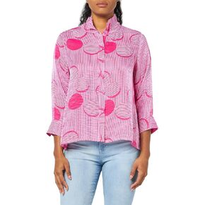 MULTIPLES Women's 1 Turn-up Cuff Three Quarters Sleeve Button Front Wire Collar Shirt