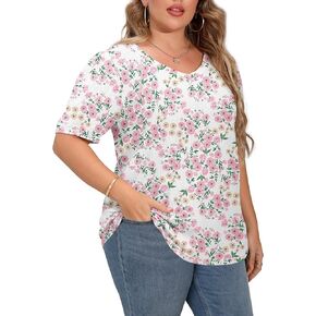 OLRIK Plus Size Tops for Women Summer Blouse Waffle Knit Short Sleeve Shirts