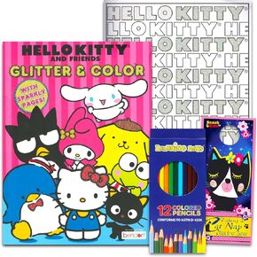 Hello Kitty Advanced Coloring Book Set for Teens, Adults - Hello Kitty Coloring Activity Book Bundle with Colored Pencils, Bookmark (Adult Relaxation)