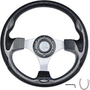 Universal Racing Steering Wheel for Golf Cart, EZGO Yamaha Club Car DS & Precedent, Aluminum with Horn Button for Car, 12.5"/320mm 6 Bolts Grip Vinyl Leather, black & Red