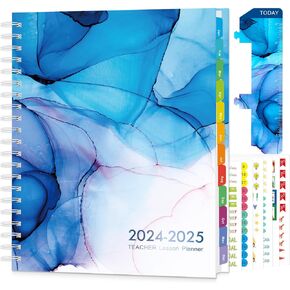 Teacher Planner 2024-2025, Weekly and Monthly Planners 2024-2025 for Women & Men in Aug.2024 - Jul.2025, 8.5"x 11" Marked Tabs, Hardcover with Elastic Closure, Back Pocket, Twin-Wire Binding (Marble)