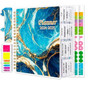 Planner 2024-2025 8.5" x 10.2", 18 Months Daily Weekly Monthly Planner Spiral Bound, Yearly Agenda Jul. 2024–Dec. 2025 for Women Teacher Student School Planner with Page Tabs, Bookmark, Sticky Note