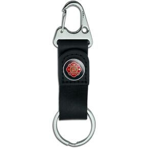 GRAPHICS & MORE Firefighter Fire Rescue Maltese Cross Keychain with Leather Fabric Belt Clip-On Carabiner