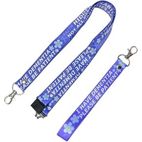 I have Dementia please be patient Lanyard & Key tag SET - neck strap, ID holder Forget me not hidden Disability, Purple