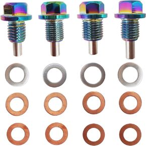 4 Pack Various Sizes Engine Oil Pan Magnetic Oil Drain Plug Bolts Screws With Gasket & 8Pcs Washer - M12*1.25, M12*1.5, M12*1.75, M14*1.5