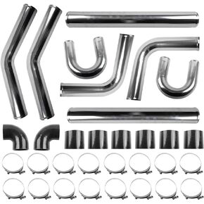 3"Intercooler Kit Universal Aluminum Turbo Intercooler Piping U-Pipe Kit with Coupler and T-Clamps DIY Custom Pipe 32Pcs