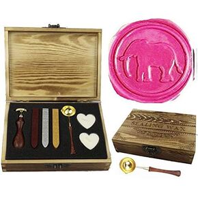 MNYR Vintage Bear Elegant Wooden Box Wax Seal Sealing Stamp Wedding Invitations Gift Stationary Envelope Embellishment Custom Wax Seal Sticks Wooden Handle Melting Spoon Heart Candle Gift Box Set